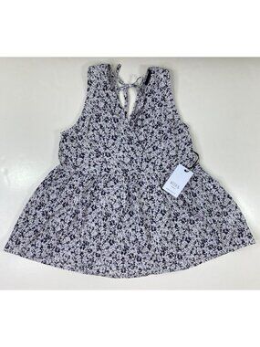 Week& Womens Top Floral Sleeveless Tie-Back White Lightweight Breezy Size Medium